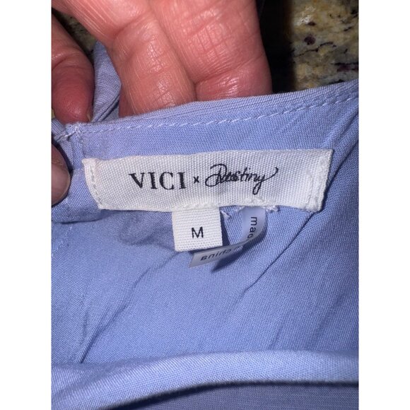 Vici X Destiny Powder Blue Tiered Maxi Dress Ruffle Sleeves Tie-Back M Cottage - Picture 7 of 12